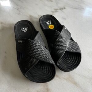 Reef Water Friendly Black Woven Cross Strap Slide Sandals Women's Size 8